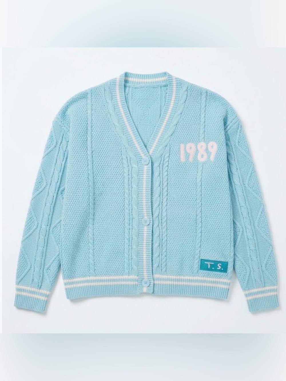 Beautiful Taylor Swift Retro Light Blue Knit Cardigan with Accents - Size Large